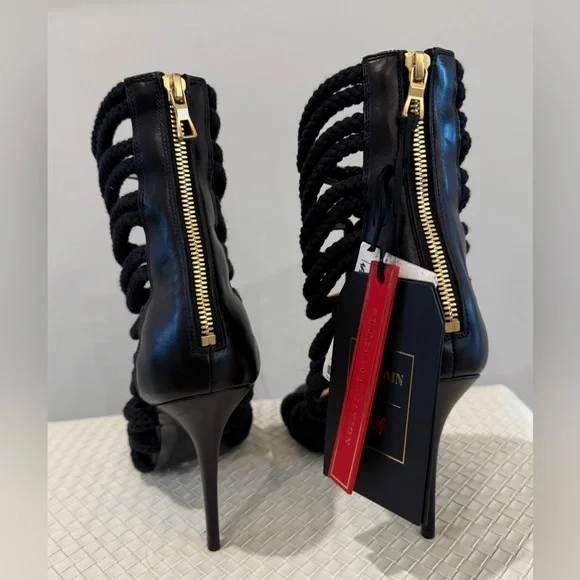 NEW WITH TAGS BALMAIN X H&M Black and Gold Rope Heels - Size 39 - Picture 5 of 16